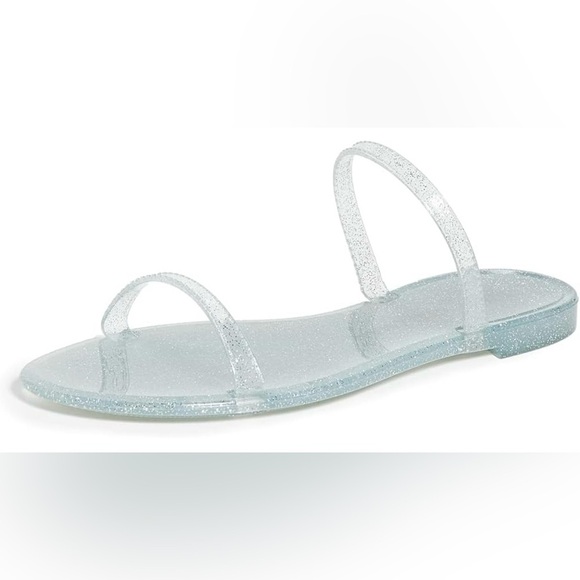Stuart Weitzman Womens Sawyer Slide Silver Glitter Sparkle Jelly Sandals Slip On - Picture 1 of 9